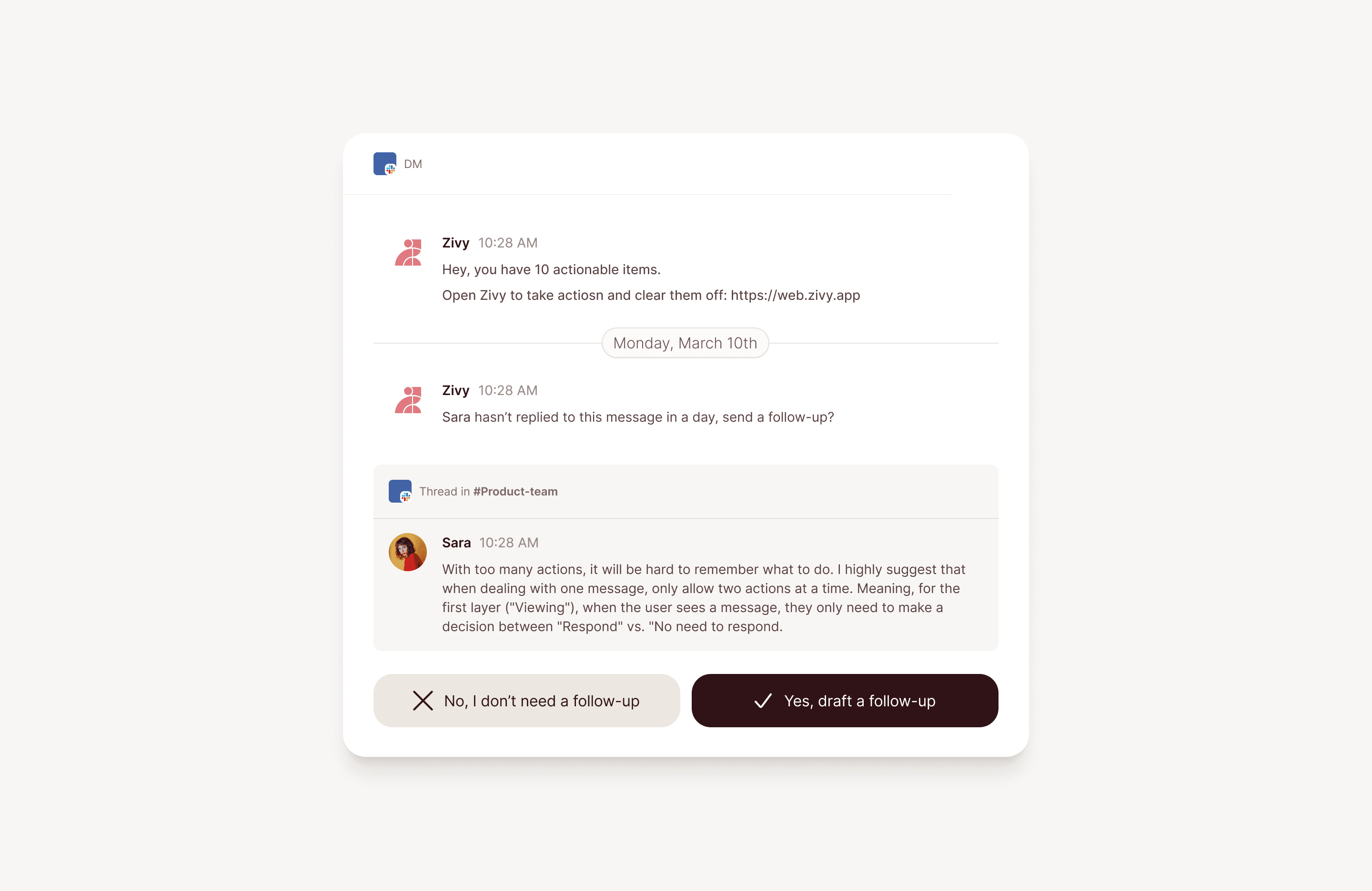 Laptop screen showing showing categorisation of conversations in Zivy Inbox